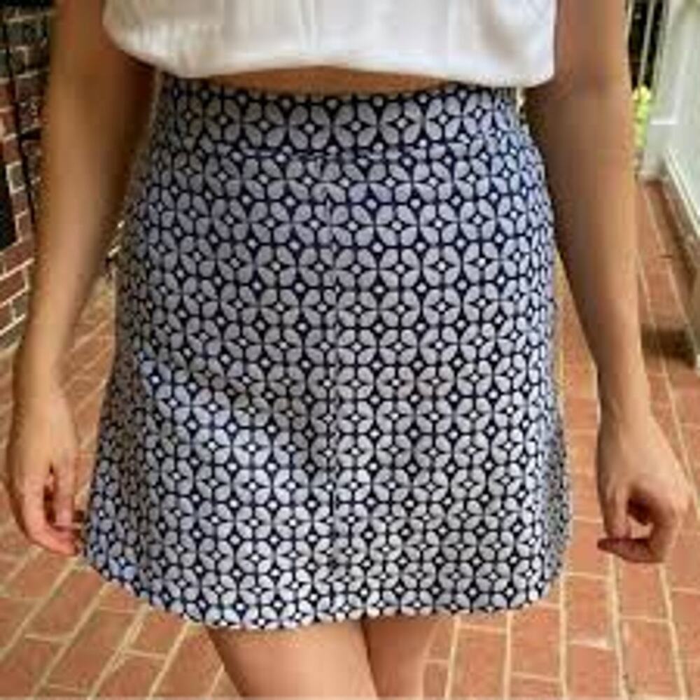 Anthropologie Hutch EUC Women's Blue White Geometric Print A-Line Skirt Size 0